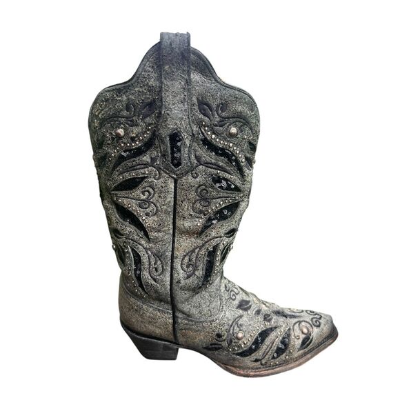 Corral woman’s 7 black gray inlay studded sequin cowboy festival boots gorgeous - Picture 2 of 12